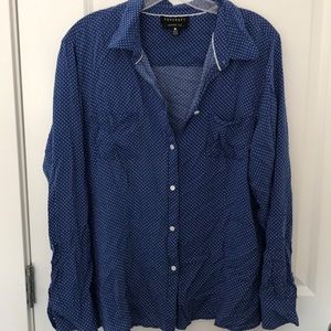 Blue & white polka dot button-down shirt